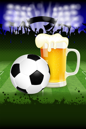 Soccer Poster with Ball, Glass of Beer and Fans, vectorのイラスト素材