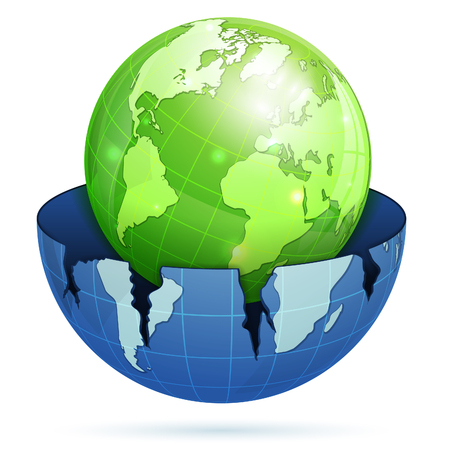 Damaged Earth with New Green Planetのイラスト素材