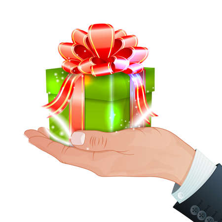 Holiday Concept - Hand with Gift Box, vector isolated on white backgroundのイラスト素材