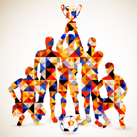 Silhouette Soccer Players and Ball in Mosaic Pattern, vector illustrationのイラスト素材