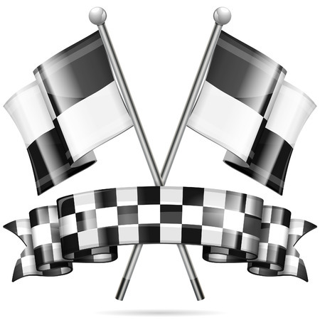 Racing Concept - Checkered Flags and Ribbon, vector isolated on white backgroundのイラスト素材