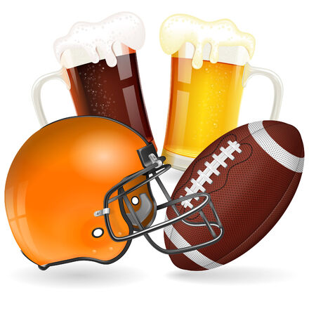 American Football Poster with Helmet, Ball and Glasses of Beerのイラスト素材