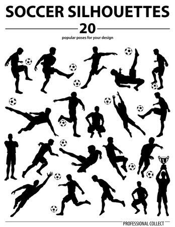 Set Silhouettes Soccer Players, Goalkeeper, Team Champion with Cupのイラスト素材