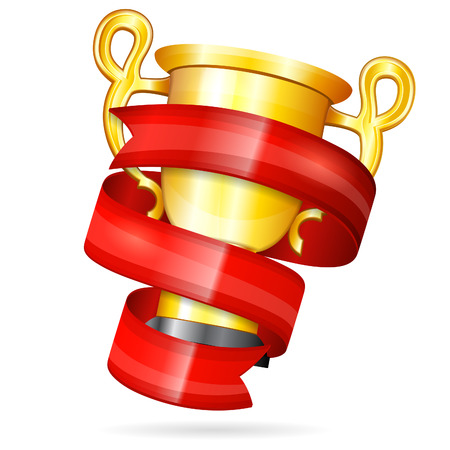 Soccer Poster with Ribbon and Gold Trophy, vector isolated on white backgroundのイラスト素材