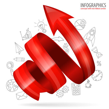 Red Ribbon Spiral Arrow with Business Iconsのイラスト素材
