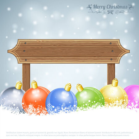 Christmas background with Wooden Plaque and Bauble. Vector Template for Cover, Flyer, Brochure.のイラスト素材