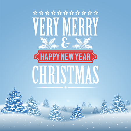 Christmas Background with Trees and Label on Snowy background.のイラスト素材