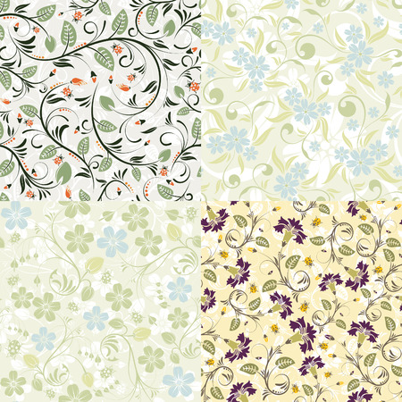 4 Flower seamless patterns with ladybug. Vector Template for Cover, Flyer, Brochure, Greeting Card.のイラスト素材