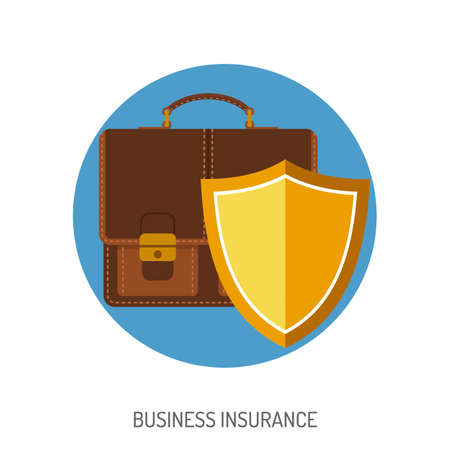 Business Insurance Flat Icon for Web Site, Advertising with Briefcase and Shield.のイラスト素材