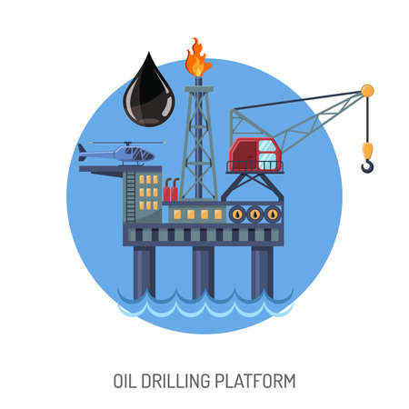 Oil drilling platform concept with Flat Icons extraction and oil drop. isolated vector illustrationのイラスト素材