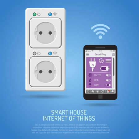 Smart House and internet of things concept. smartphone controls smart home like smart plug flat icons. vector illustrationのイラスト素材