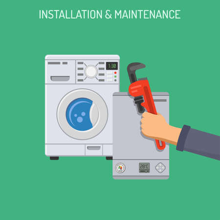 Plumbing Service, Installation and Maintenance concept with Flat Icons hand boiler and washer. isolated vector illustrationのイラスト素材