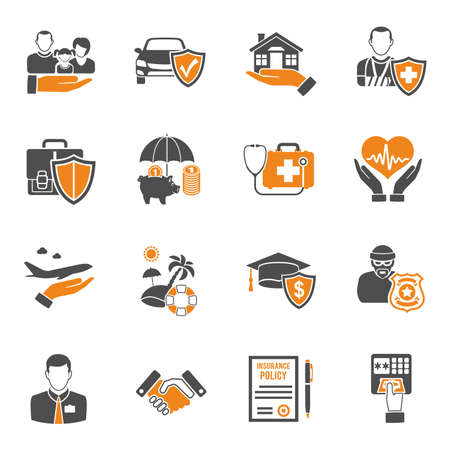 Insurance services two color icon Set such as House, Car, Medical and Business. isolated vector illustrationのイラスト素材