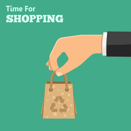 Online shopping Concept with Flat Icons Hand with paper bag. isolated vector illustrationのイラスト素材