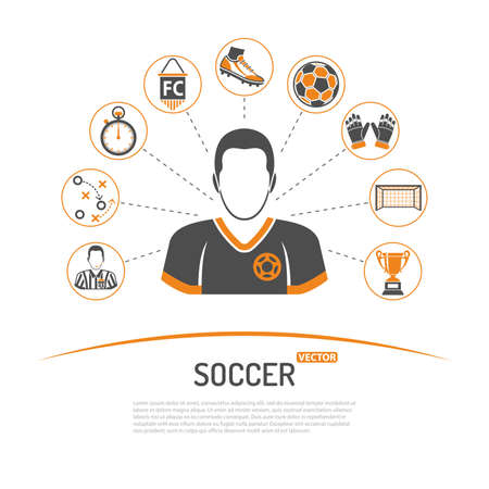 Soccer concept with two color Icons Set like football player, ball, award and referee. Isolated vector illustrationのイラスト素材