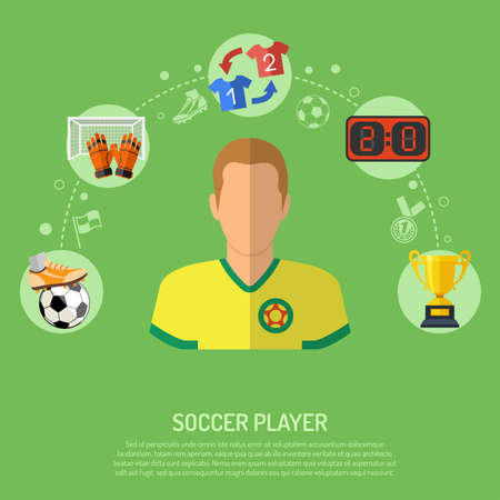 Soccer Concept with flat icons player, ball, scoreboard and award. isolated vector illustrationのイラスト素材