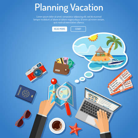 Planning Vacation Concept and Tourism Infographics with Flat Iconsのイラスト素材