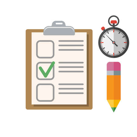 Education Flat Icon Set for Flyer, Poster, Web Site Like Test, Pencil and Stopwatch. isolated vector illustrationのイラスト素材