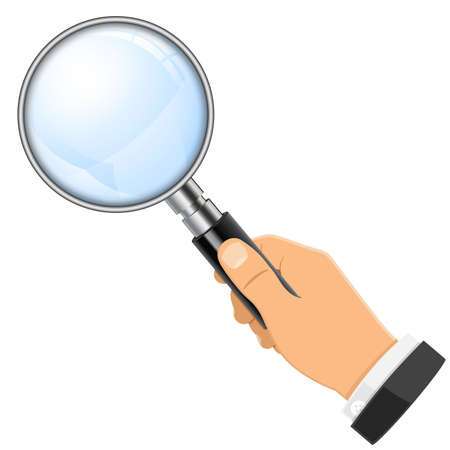 3D Realistic Magnifying Glass (Magnifier) in businessman hand. Isolated vector illustrationのイラスト素材