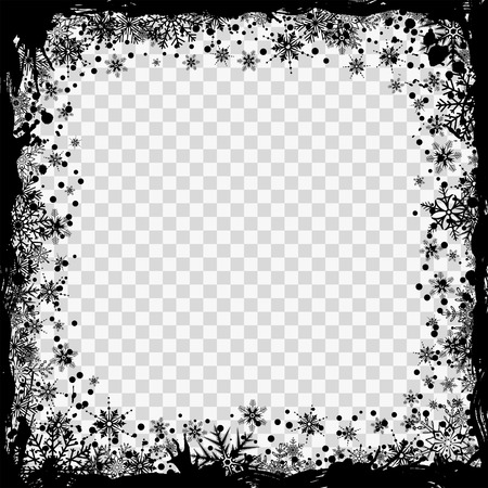 Merry Christmas and New Year Grunge Frame with snowflakes. Vector illustration on transparent backgroundのイラスト素材