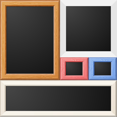 Collect Wooden and paper Frames for Photo or Pictures Mockup. isolated vector illustrationのイラスト素材