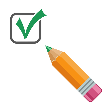 Checkmark icon with pencil. Check mark tick correct symbol. Ok, approved sign. isolated vector illustrationのイラスト素材