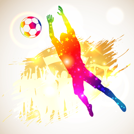 silhouette soccer football player goalkeeper and ball. soccer fans on grunge background. modern bright vibrant color. vector illustrationのイラスト素材