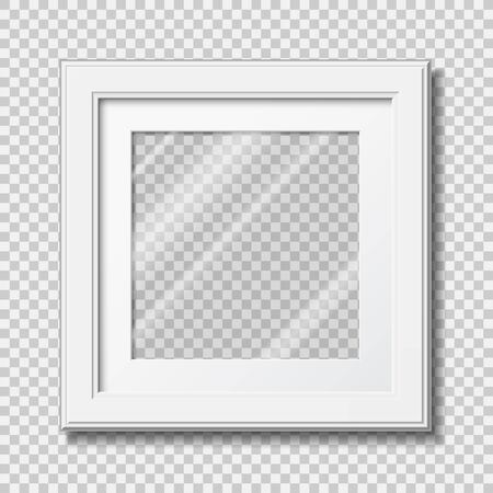Mockup modern frame for photo or pictures with transparent glass. realistic white wooden frame. vector illustration isolated on transparent backgroundのイラスト素材