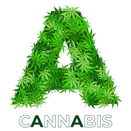 2 of 6. Letter A. Ð¡annabis or marijuana leaf logo design template. hemp for emblem, logo, advertisement of medical services or packaging. flat style icon. isolated vector illustrationのイラスト素材