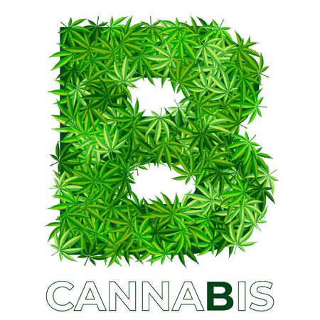 4 of 6. Letter B. Ð¡annabis or marijuana leaf logo design template. hemp for emblem, logo, advertisement of medical services or packaging. flat style icon. isolated vector illustrationのイラスト素材