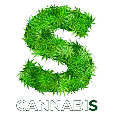 6 of 6. Letter S. Ð¡annabis or marijuana leaf logo design template. hemp for emblem, logo, advertisement of medical services or packaging. flat style icon. isolated vector illustrationのイラスト素材