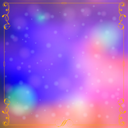 Retro Christmas Frame with Deer and Calligraphic Ornament on Blurred Bokeh Background. Vector Template for Flyers and Brochure.のイラスト素材