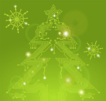 Christmas Tree from circuit board with Digital Snowflake, element for design, eps10 vector illustrationのイラスト素材