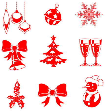 Collect Christmas Icons with Bell, Tree, Snowman isolated on white, vector illustrationのイラスト素材