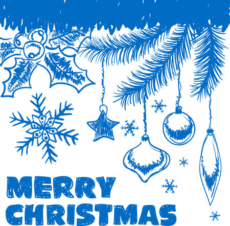 Christmas scrawl on a piece of a school notebook, element for design, vector illustrationのイラスト素材