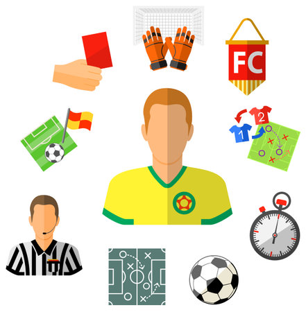 Soccer infographics with flat icons penalty, player, referee and goal, isolated vector illustrationのイラスト素材