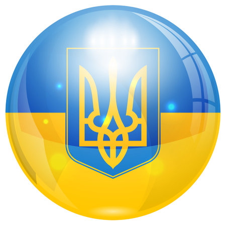 Flag and Coat of Arms Ukraine on Glass Ball, vector isolated on white backgroundのイラスト素材