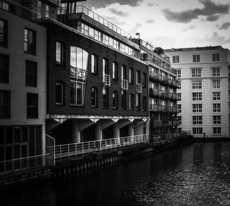 Modern buildings on the waterの写真素材