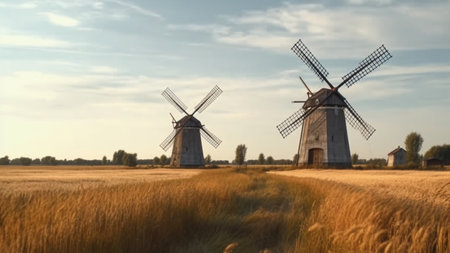 Traditional windmills in Kinderdijk, Netherlands. Summer landscape.の素材