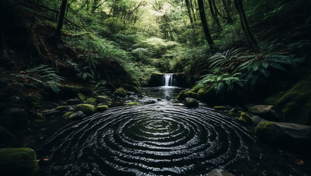 Beautiful waterfall in a green forest, long exposure photo, long exposureの素材