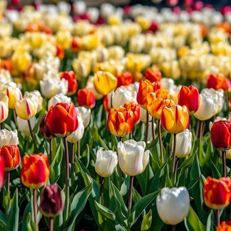 Colorful tulip flowers blooming in the garden, stock photoの素材