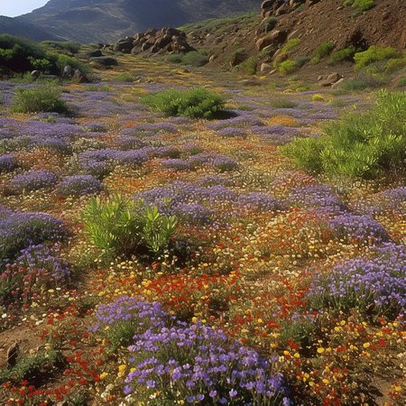 Flower meadow in the mountains of Gran Canaria, Spainの素材