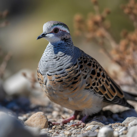 Portrait of a Spotted dove on the ground in nature.の素材