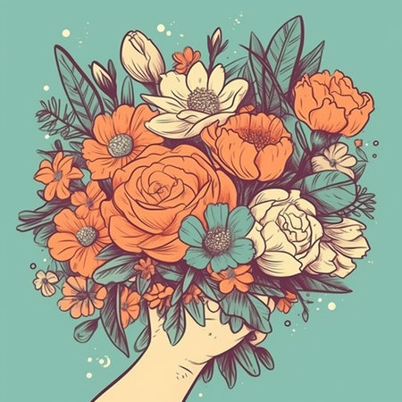 Beautiful bouquet of flowers in the hand. Vector illustration.の素材