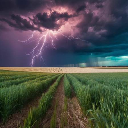 Stormy sky over a field of corn. Shot in Denmark.の素材