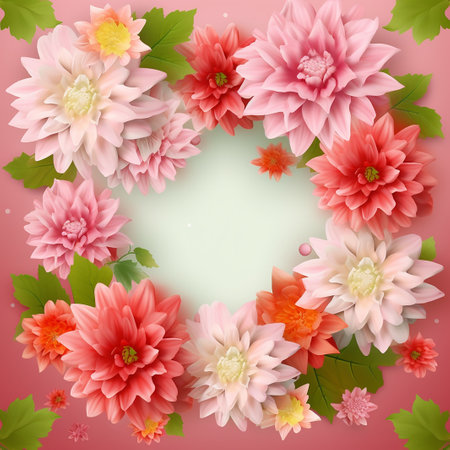 Dahlia flowers on a pink background. Floral background.の素材