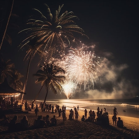 Beautiful firework display on the beach at Pattaya, Thailandの素材