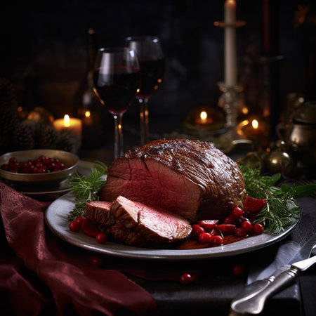 roast beef with cranberries and rosemary on a dark backgroundの素材