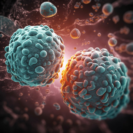 3d rendering of virus cells in digital background. Microscopic viewの素材