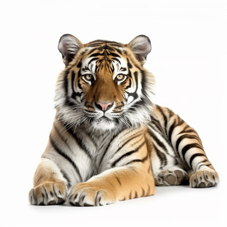 Portrait of a tiger isolated on white background. Studio shot.の素材